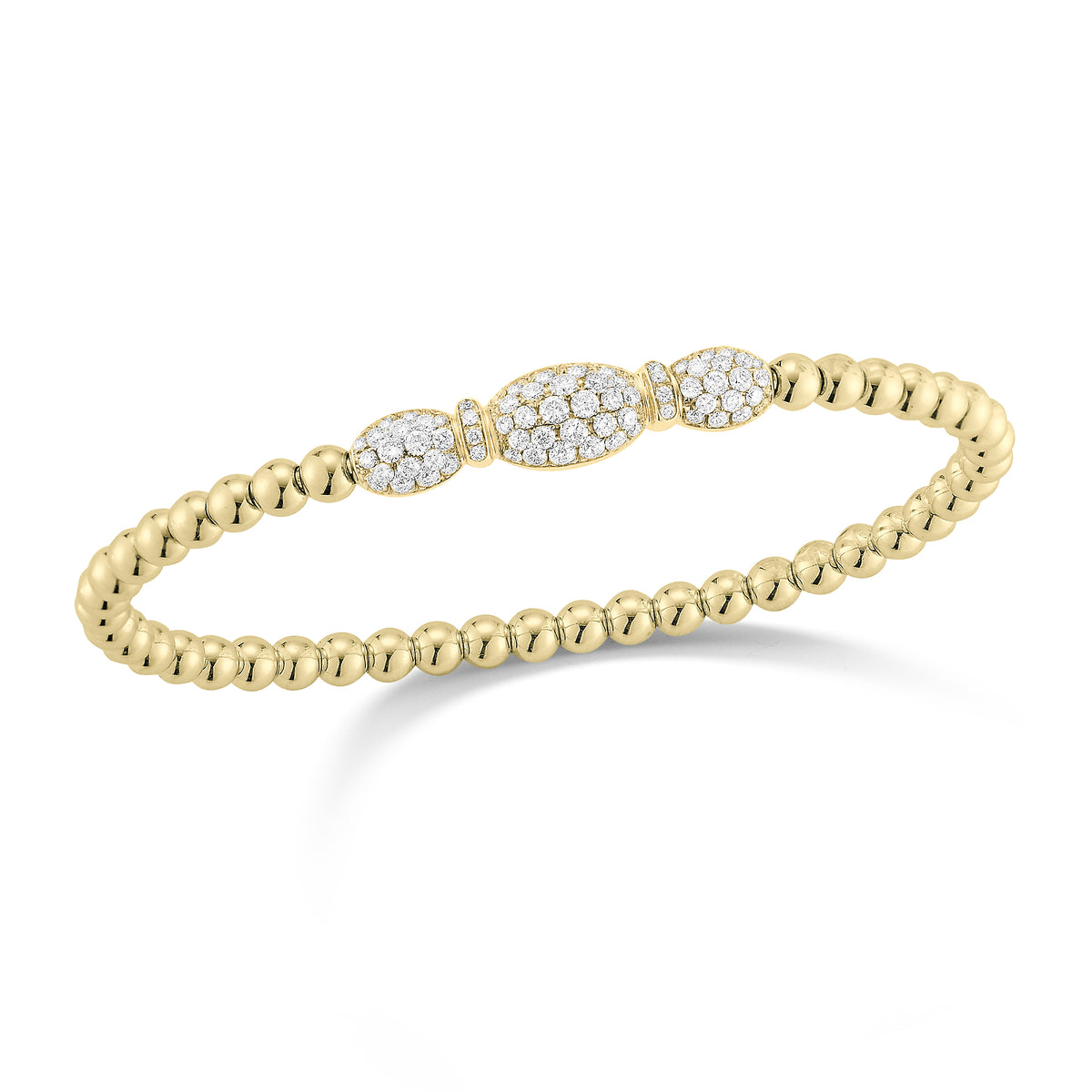 Diamond Bead Stretch Bracelet - 18K yellow gold weighing 15.20 grams - 72 round pave-set diamonds totaling 1.04 carats