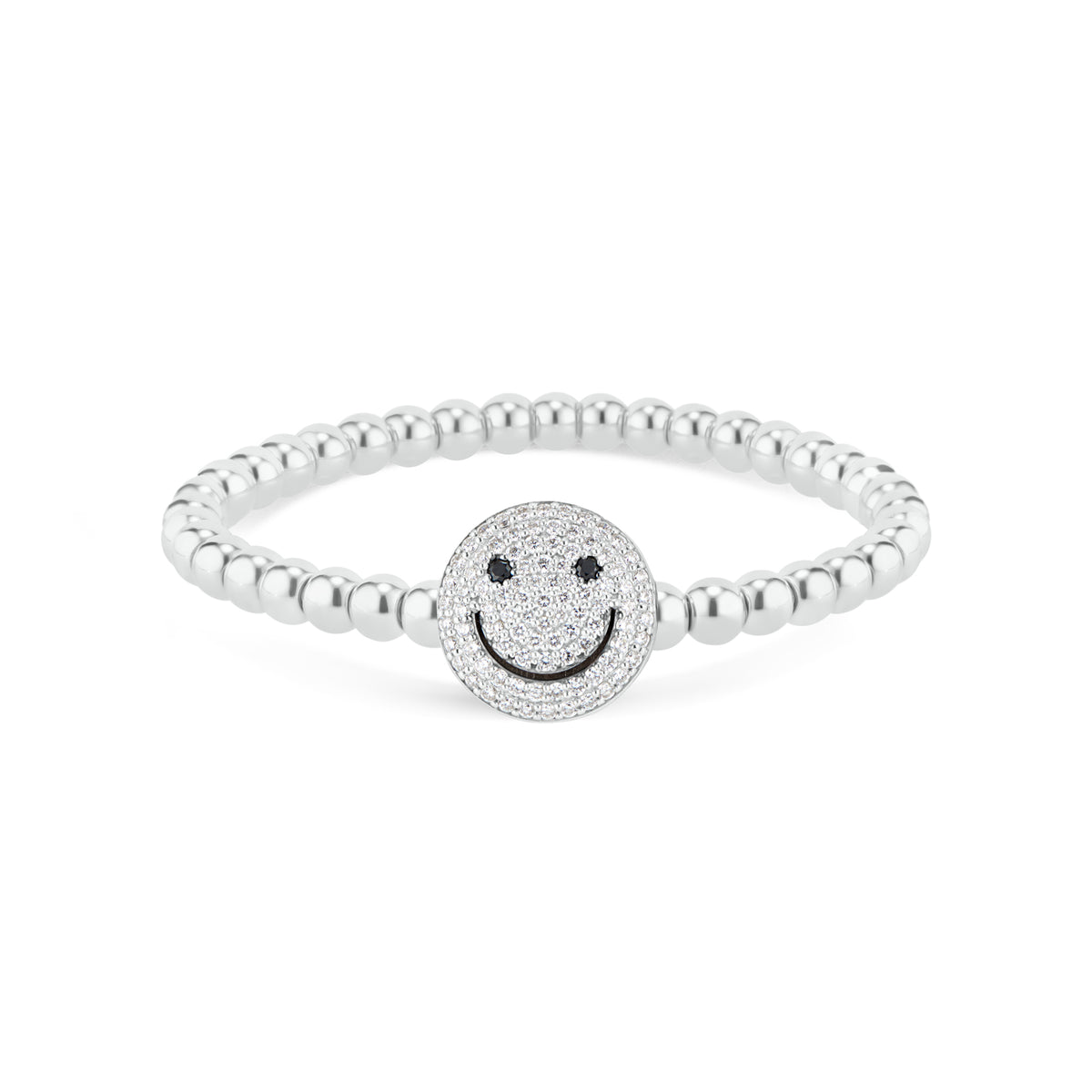 Diamond Smiley Face Bracelet - 14K white gold weighing 16.20 grams - 92 round diamonds totaling 0.96 carats - 2 black round diamonds totaling 0.05 carats