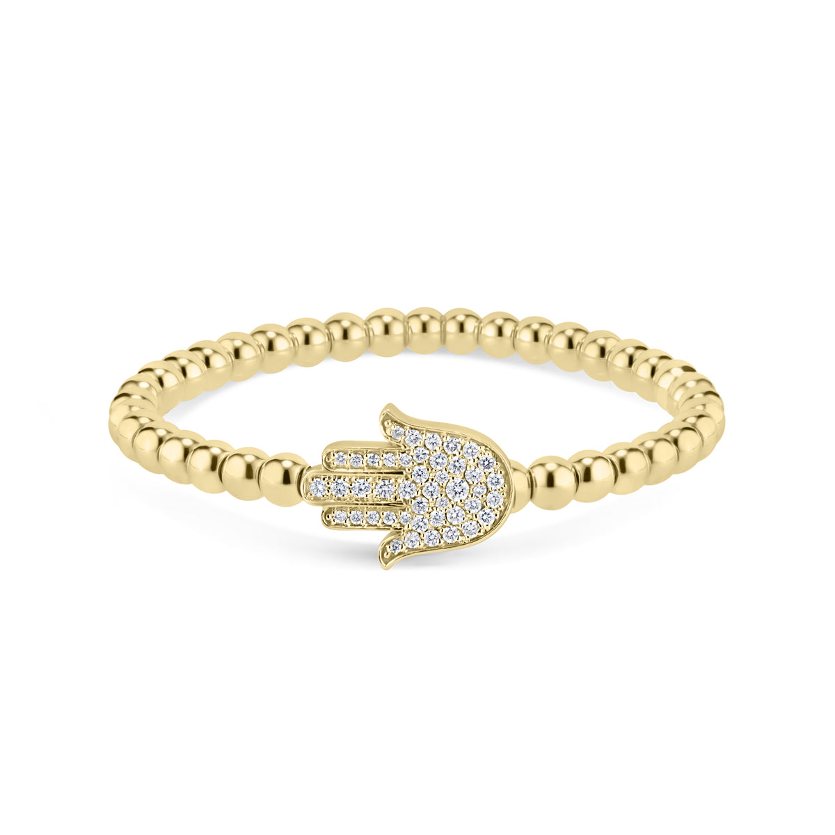 Diamond Hamsa Stretch Bracelet - 14K yellow gold weighing 14.30 grams - 44 round diamonds totaling 0.53 carats