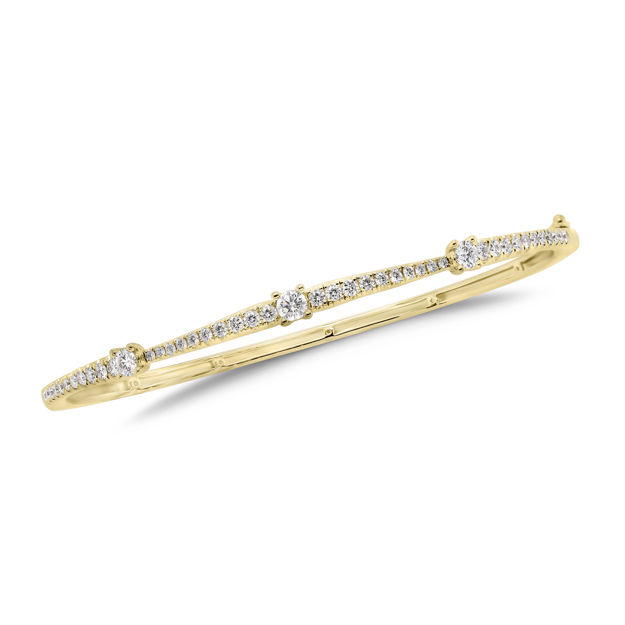 Diamond Tapered Bangle Bracelet - 18K yellow gold weighing 11.09 grams - 45 round diamonds totaling 0.81 carats