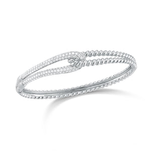 Large Diamond Linked Rope Bangle Bracelet -18k white gold weighing 21.73 grams -136 round pave-set diamonds totaling 1.48 carats