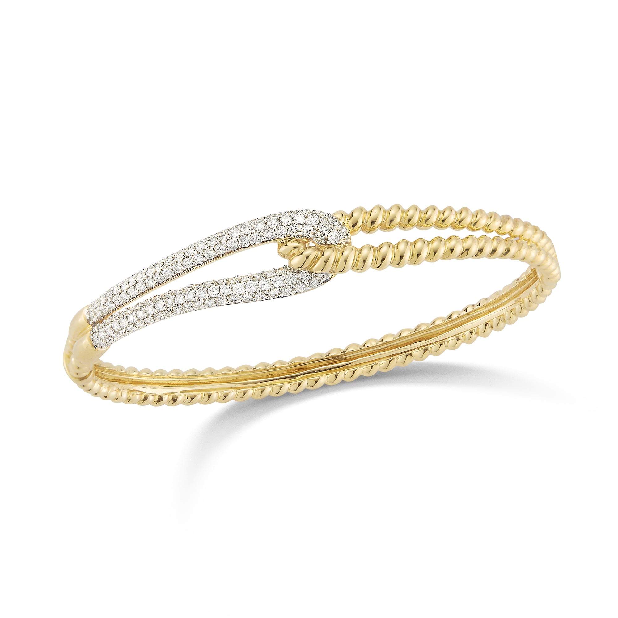 Large Diamond Linked Rope Bangle Bracelet -18k yellow gold weighing 21.73 grams -136 round pave-set diamonds totaling 1.48 carats