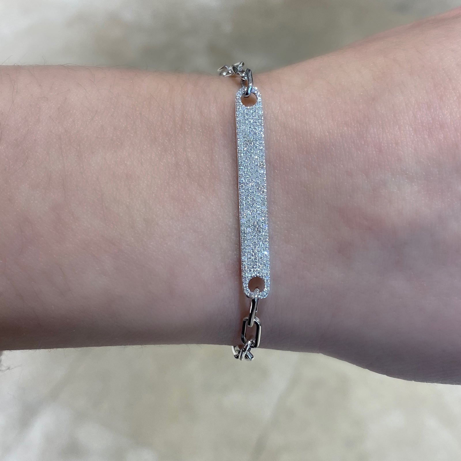 Diamond Bar Wide Link Bracelet - 14K white gold weighing 5.64 grams - 157 round diamonds totaling 0.43 carats