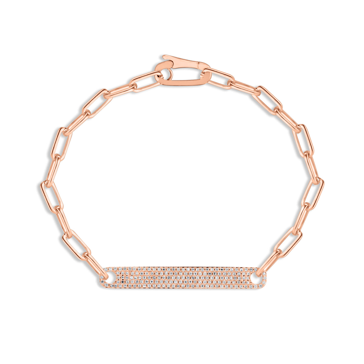 Diamond Bar Wide Link Bracelet - 14K rose gold weighing 5.64 grams - 157 round diamonds totaling 0.43 carats