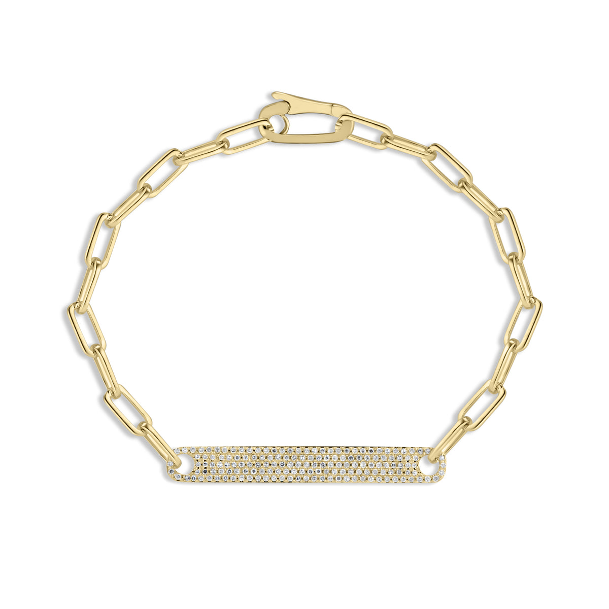 Diamond Bar Wide Link Bracelet - 14K yellow gold weighing 5.64 grams - 157 round diamonds totaling 0.43 carats