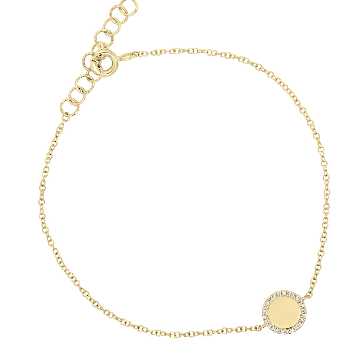 Diamond-Framed Disc Bracelet - 14K yellow gold weighing 1.31 grams - 25 round diamonds totaling 0.05 carats