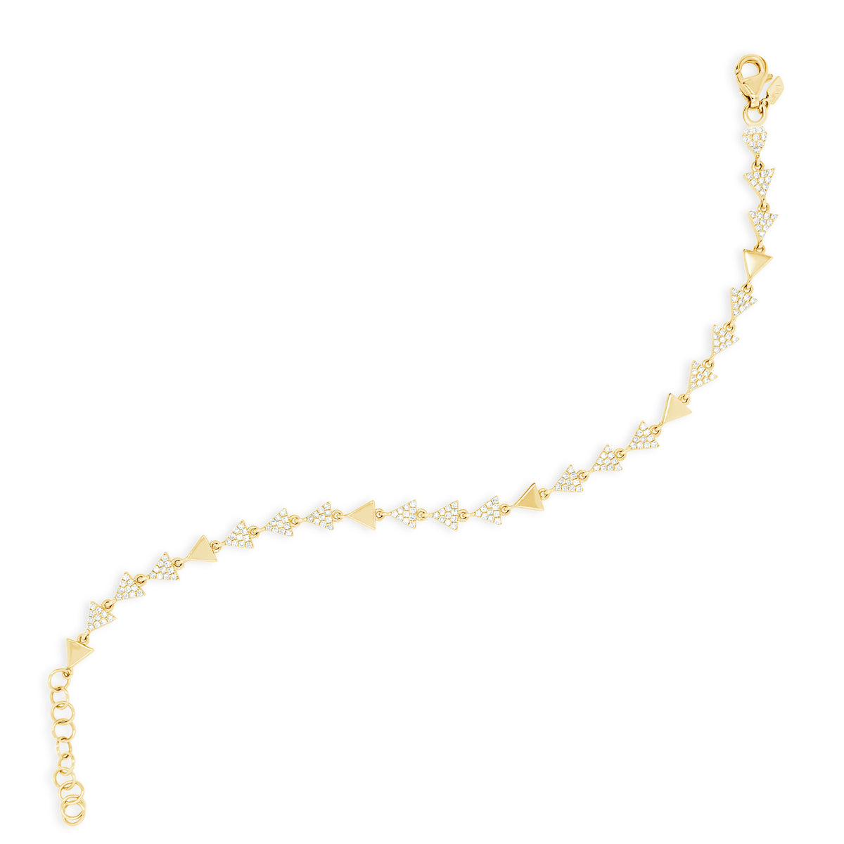 Diamond Arrow Link Bracelet -14K yellow gold weighing 3.68 grams -180 round diamonds totaling 0.44 carats