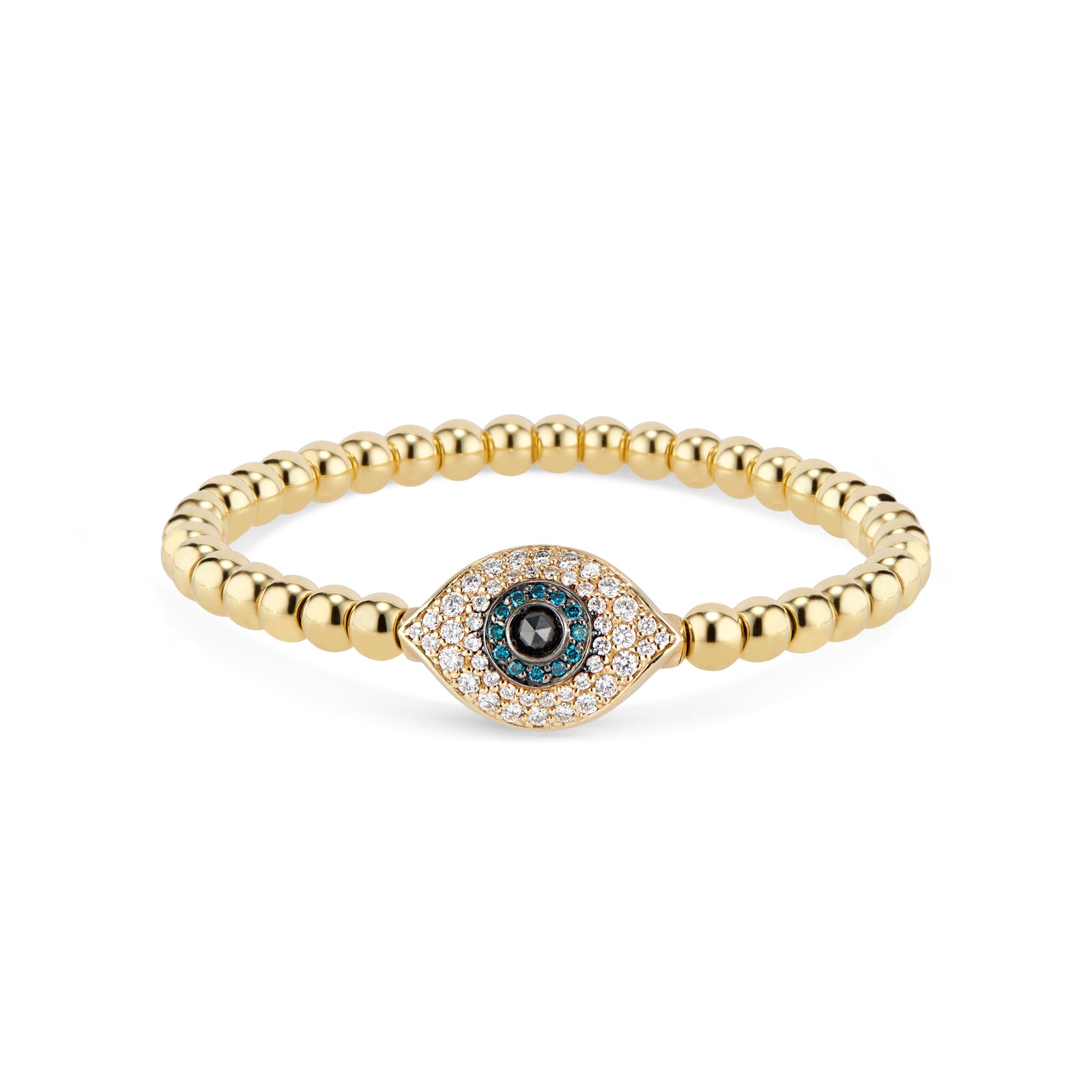 Diamond Evil Eye Stretch Bracelet - 0.54 cts colorless round diamonds - 0.09 cts black diamonds - 0.14 cts blue diamonds