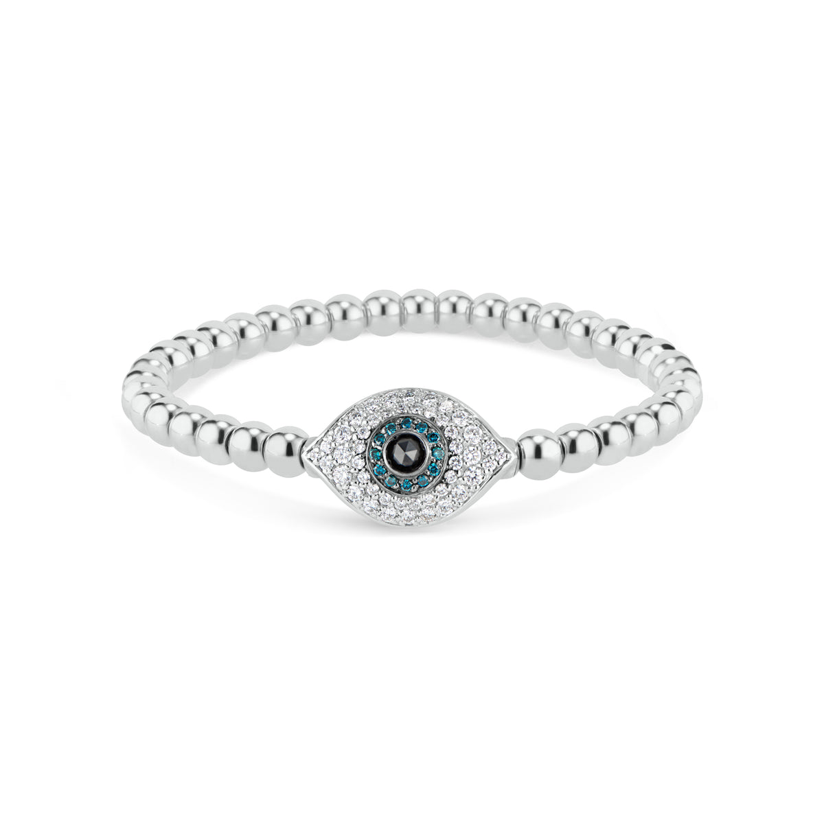 Diamond Evil Eye Stretch Bracelet - 0.54 cts colorless round diamonds - 0.09 cts black diamonds - 0.14 cts blue diamonds