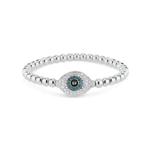Diamond Evil Eye Stretch Bracelet - 0.54 cts colorless round diamonds - 0.09 cts black diamonds - 0.14 cts blue diamonds