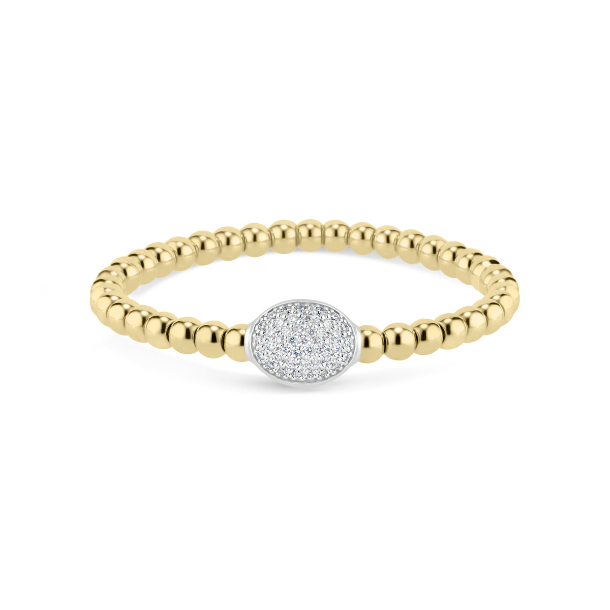 Beaded Gold Stretch Bracelet with Pave Diamond Oval - 0.56 cts round diamonds w/ 14K yellow gold stretch bracelet