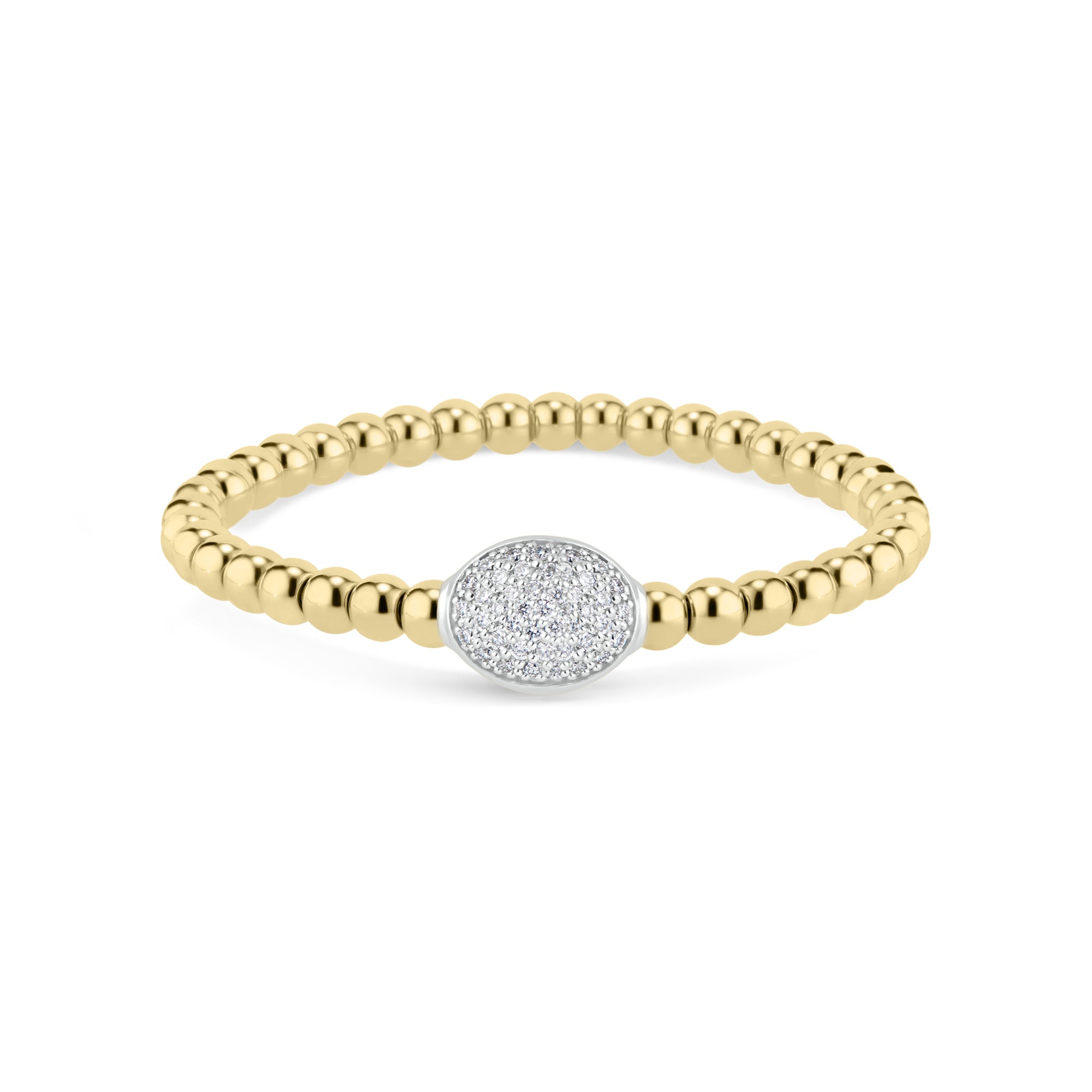 Beaded Gold Stretch Bracelet with Pave Diamond Oval - 0.56 cts round diamonds w/ 14K rose gold stretch bracelet