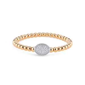 Beaded Gold Stretch Bracelet with Pave Diamond Oval - 0.56 cts round diamonds w/ 14K rose gold stretch bracelet