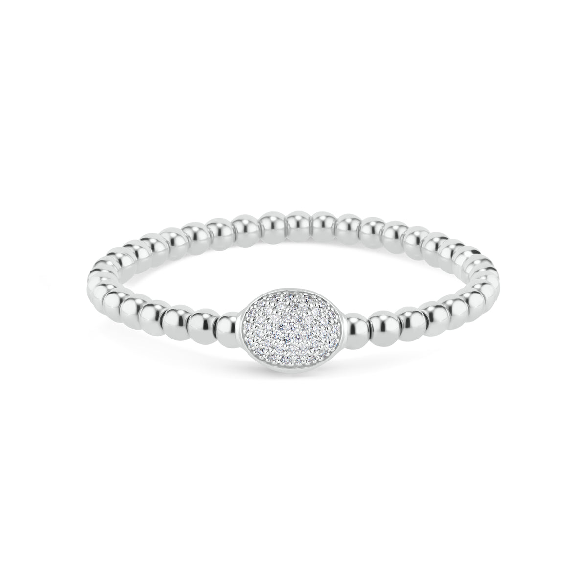 Beaded Gold Stretch Bracelet with Pave Diamond Oval - 0.56 cts round diamonds w/ 14K white gold stretch bracelet