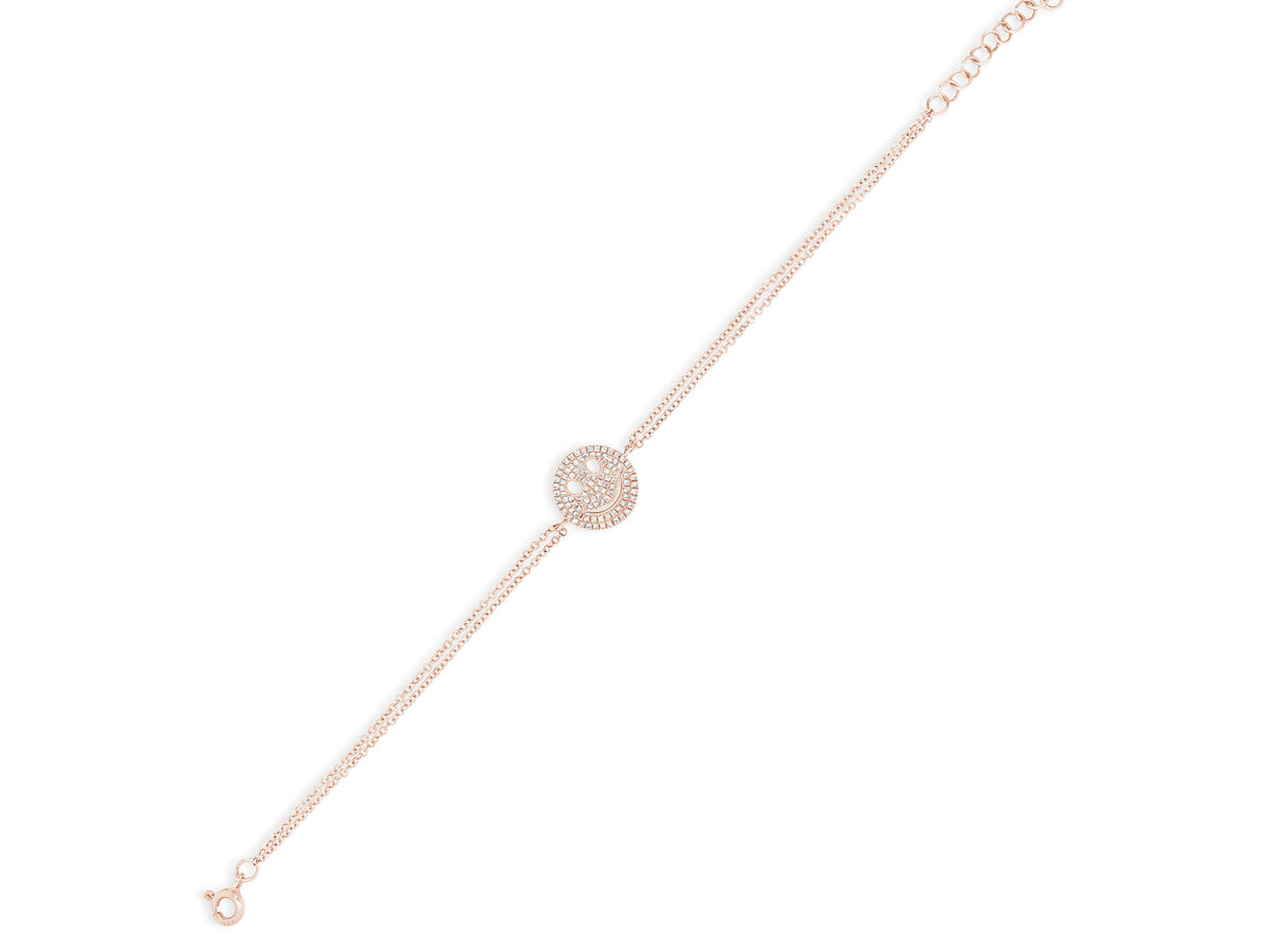 Diamond Smiley-Face Fashion Bracelet -14K rose gold weighing 2.06 grams -101 round diamonds totaling 0.24 carats