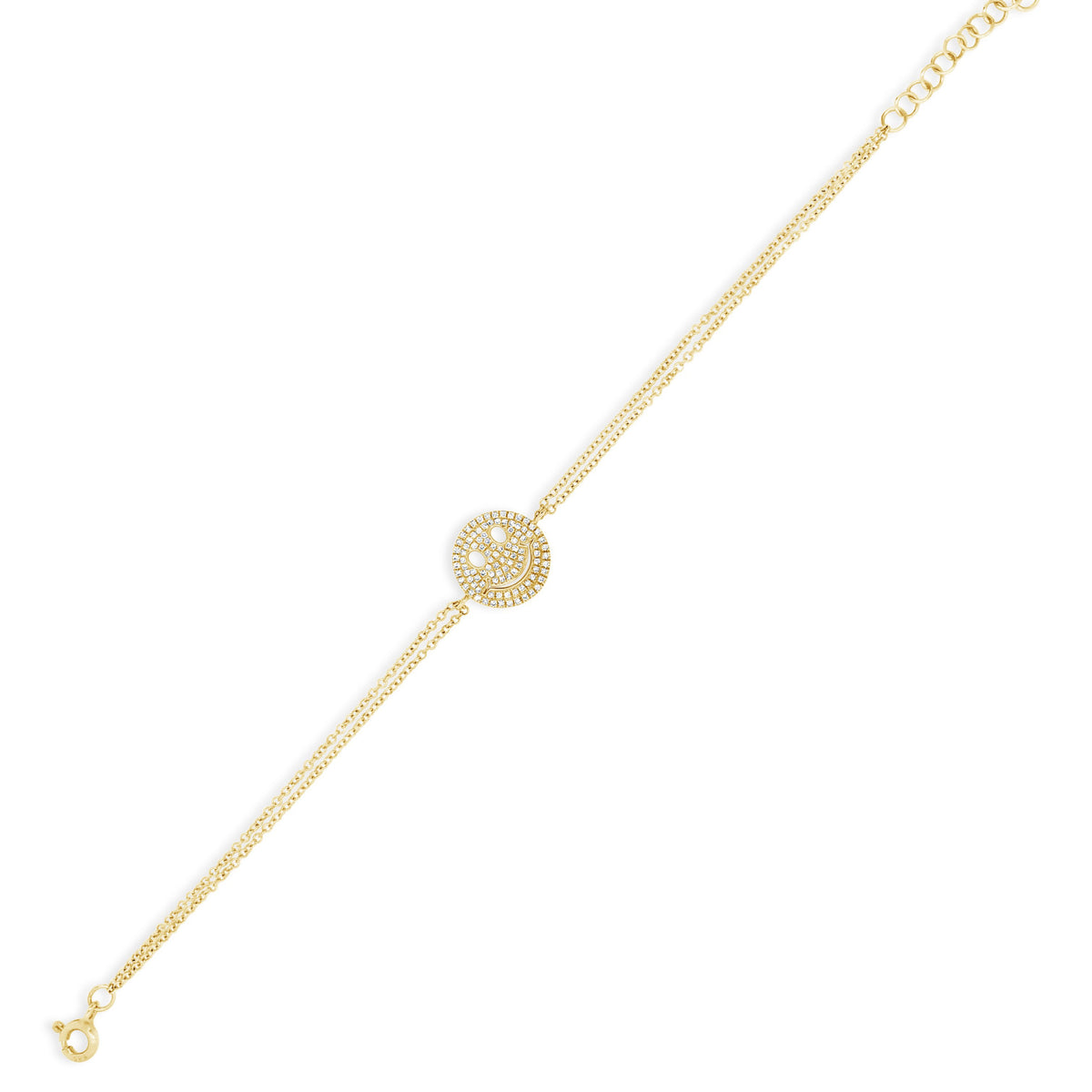 Diamond Smiley-Face Fashion Bracelet -14K yellow gold weighing 2.06 grams -101 round diamonds totaling 0.24 carats