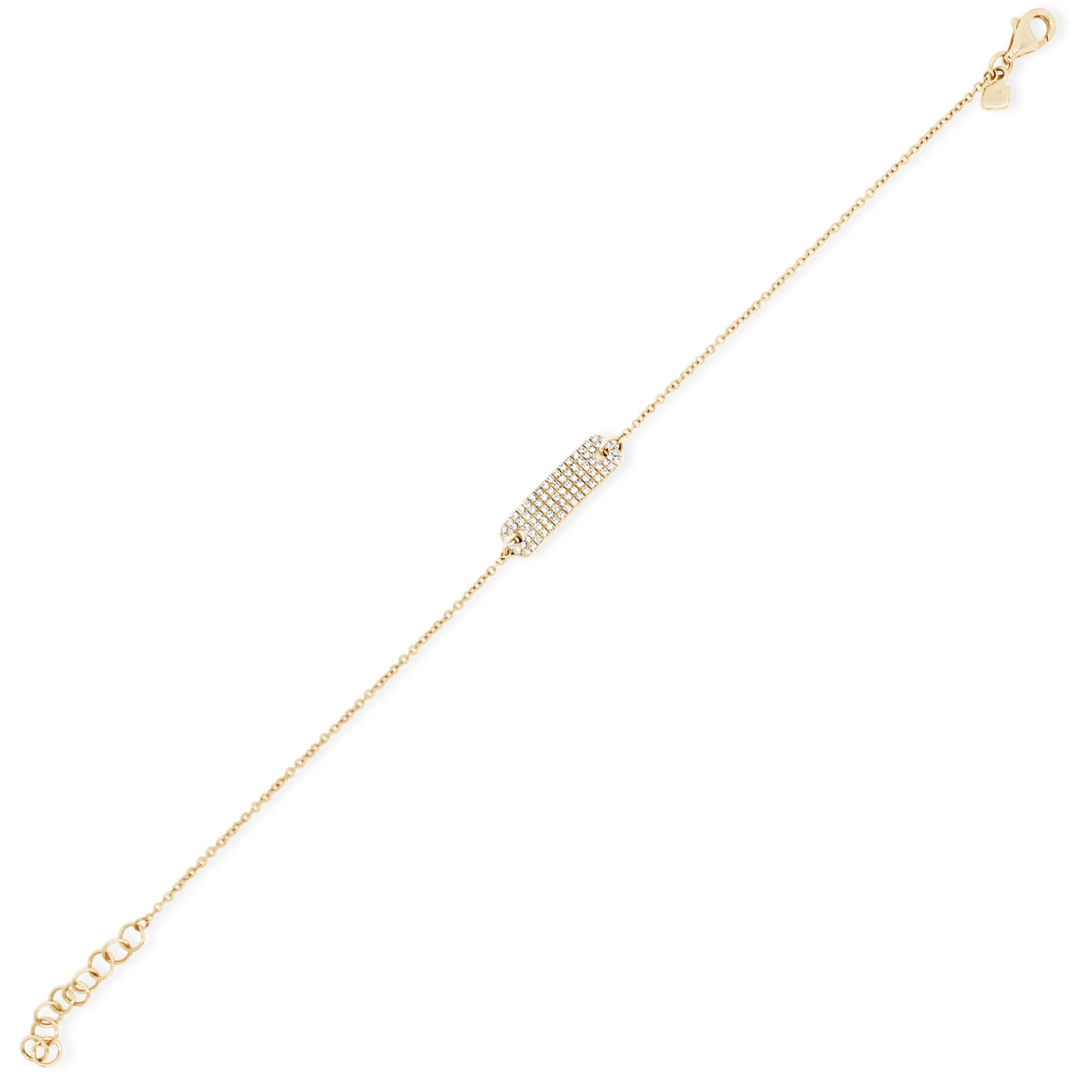 Diamond Rectangle ID Bracelet - 14k gold weighing 1.82 grams -82 round diamonds totaling 0.25 carats