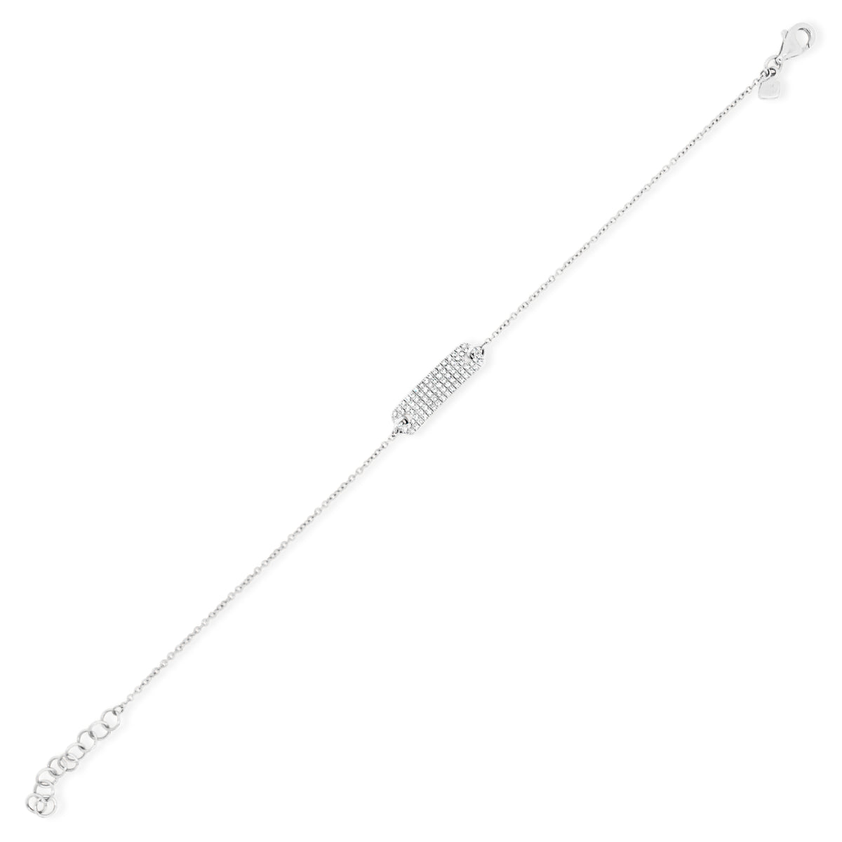 Diamond Rectangle ID Bracelet - 14k gold weighing 1.82 grams -82 round diamonds totaling 0.25 carats