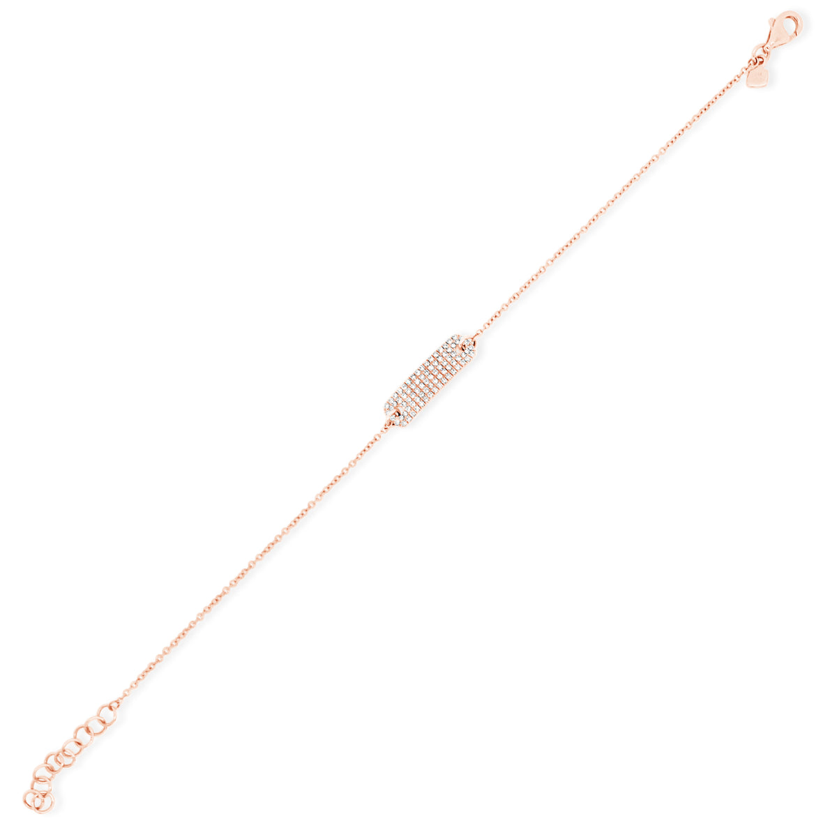 Diamond Rectangle ID Bracelet - 14k gold weighing 1.82 grams -82 round diamonds totaling 0.25 carats