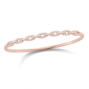 Diamond Chain Link Bangle Bracelet  -18K gold weighing 11.50 grams  -130 round pave-set diamonds totaling 0.57 carats