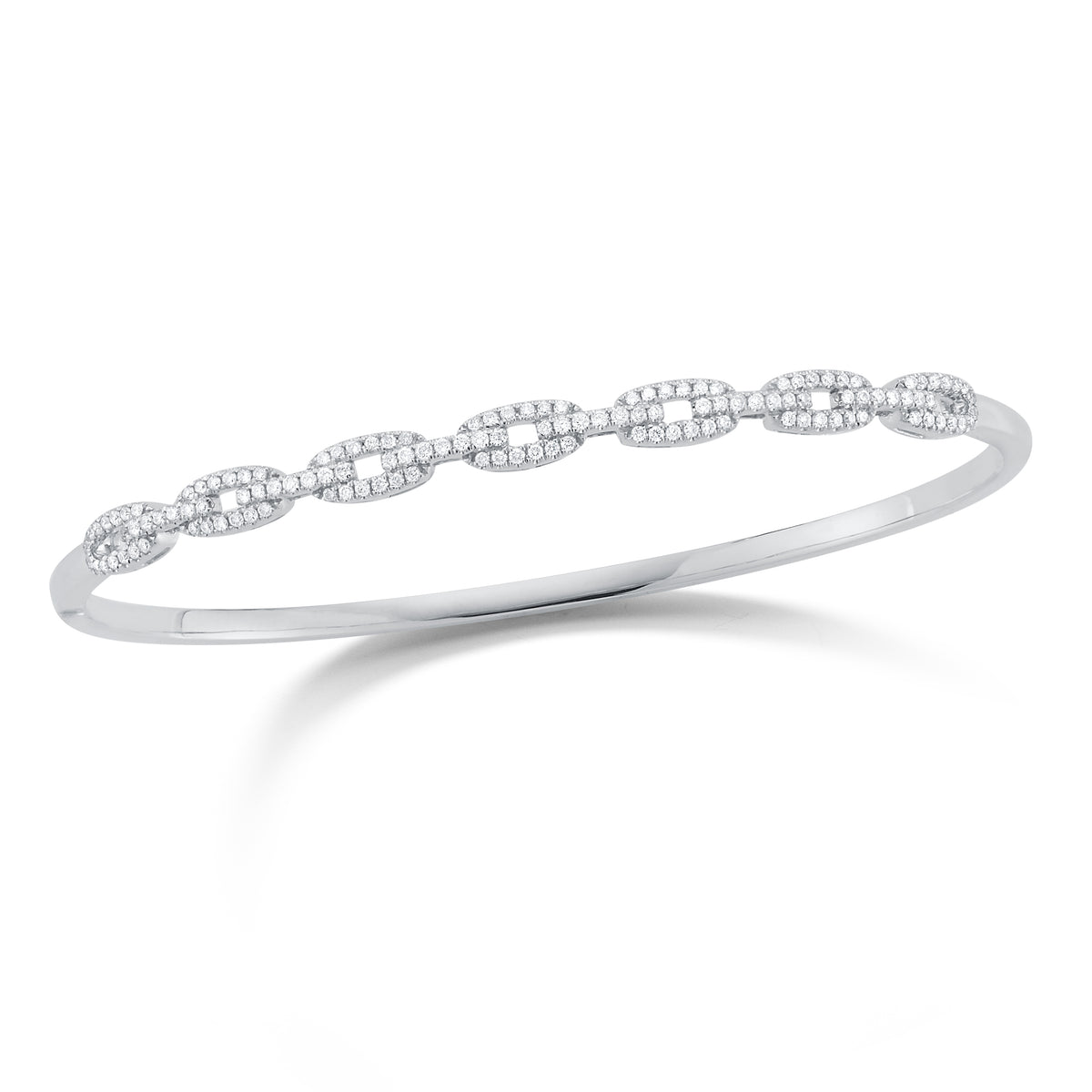 Diamond Chain Link Bangle Bracelet  -18K gold weighing 11.50 grams  -130 round pave-set diamonds totaling 0.57 carats
