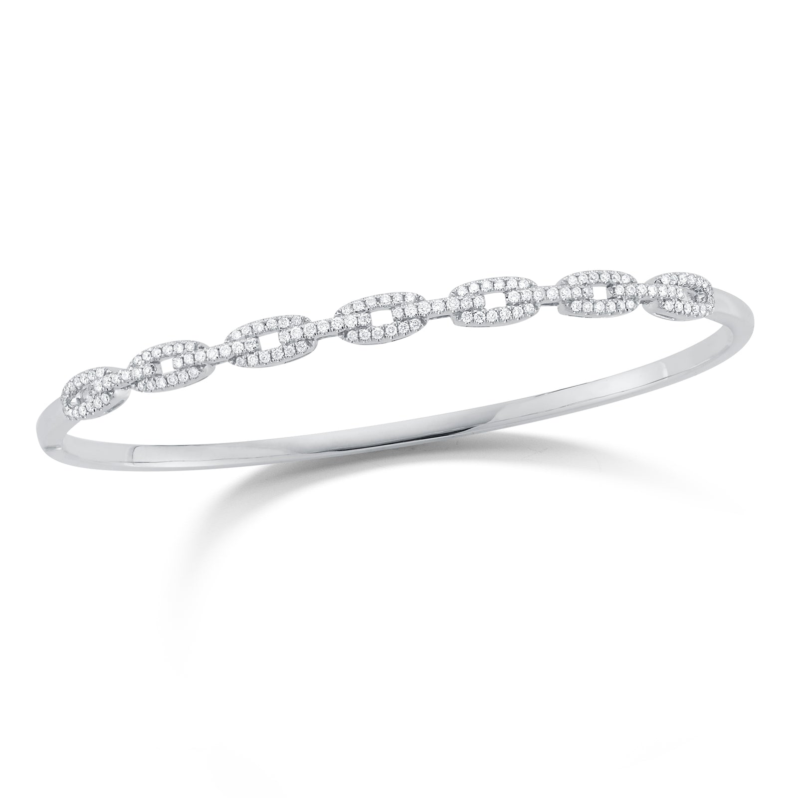 Diamond Chain Link Bangle Bracelet  -18K gold weighing 11.50 grams  -130 round pave-set diamonds totaling 0.57 carats
