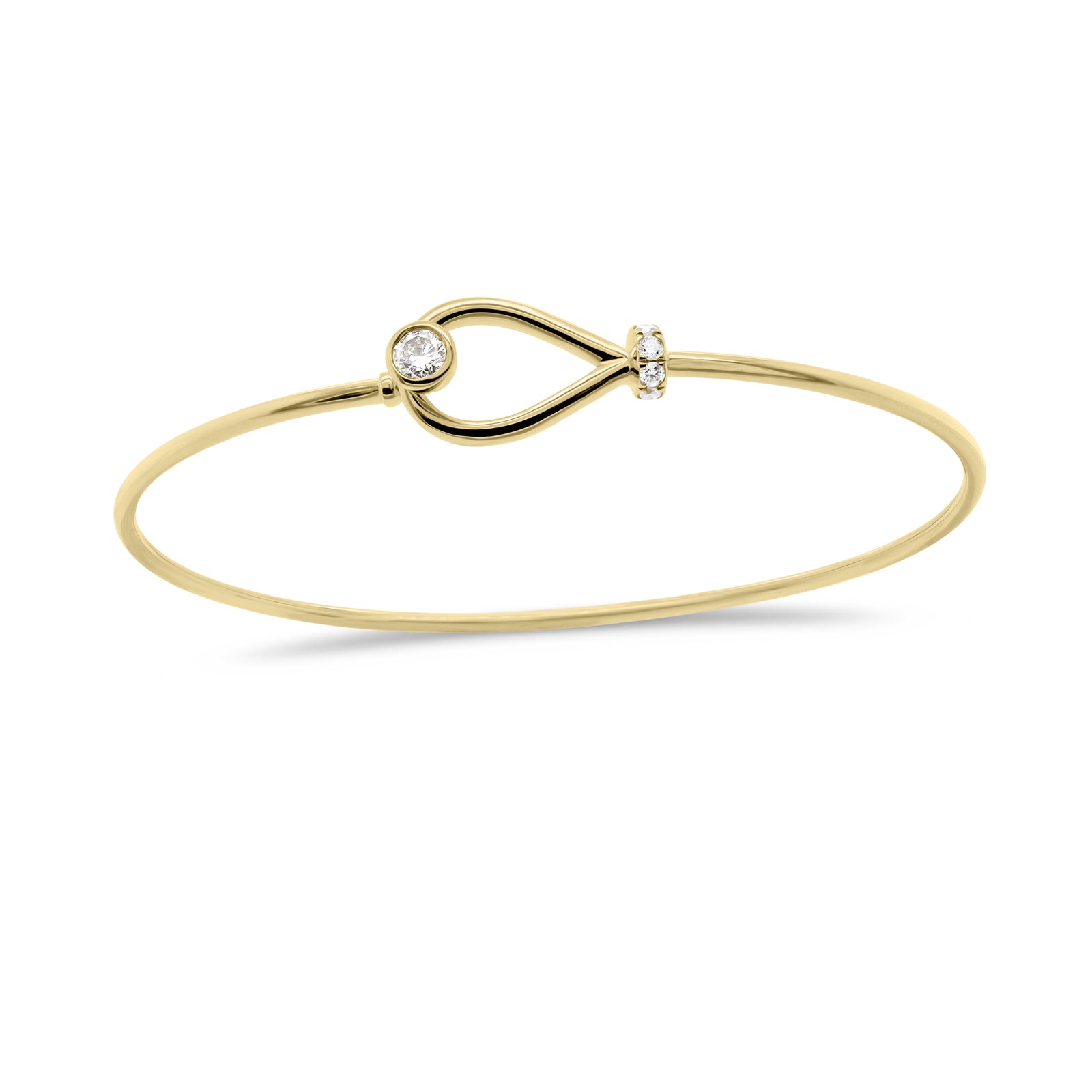 Diamond Loop Bangle Bracelet  - 18K gold weighing 4.43 grams  - 6 round diamonds totaling 0.22 carats