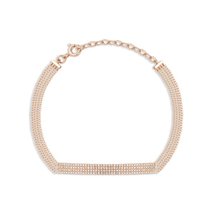 Quadruple Cable Chain Bracelet with Diamond Bar - 14K rose gold weighing 3.57 grams - 148 round diamonds totaling 0.39 carats