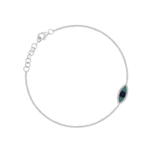 Turquoise, Sapphire & Diamond Evil Eye Bracelet - 14K white gold weighing 1.5 grams - 0.06 cts round diamonds - 0.04 cts sapphires - 0.16 ct turquoise