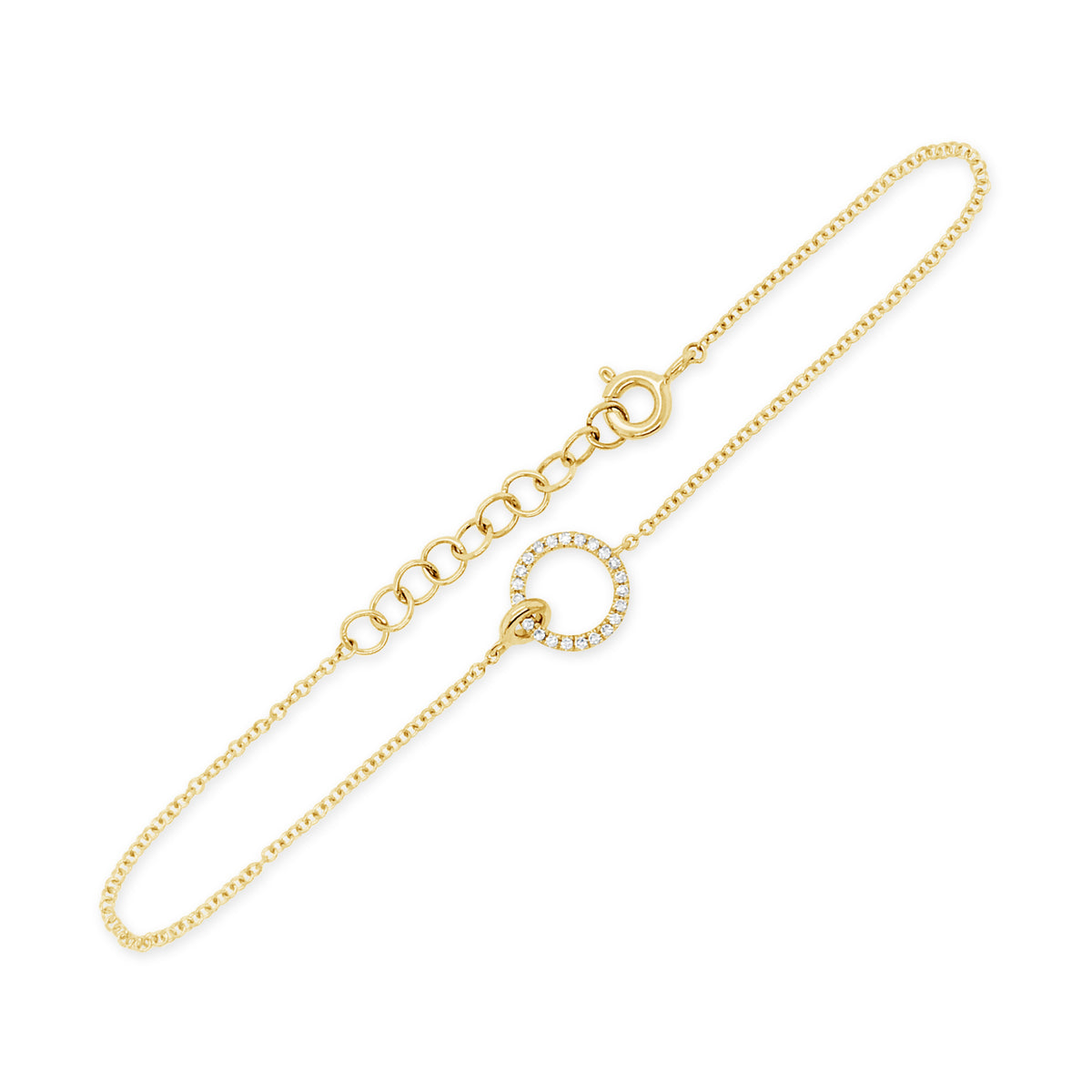 Diamond Open Circle Bracelet -14K gold weighing 1.05 grams -23 round diamonds totaling .06 carats
