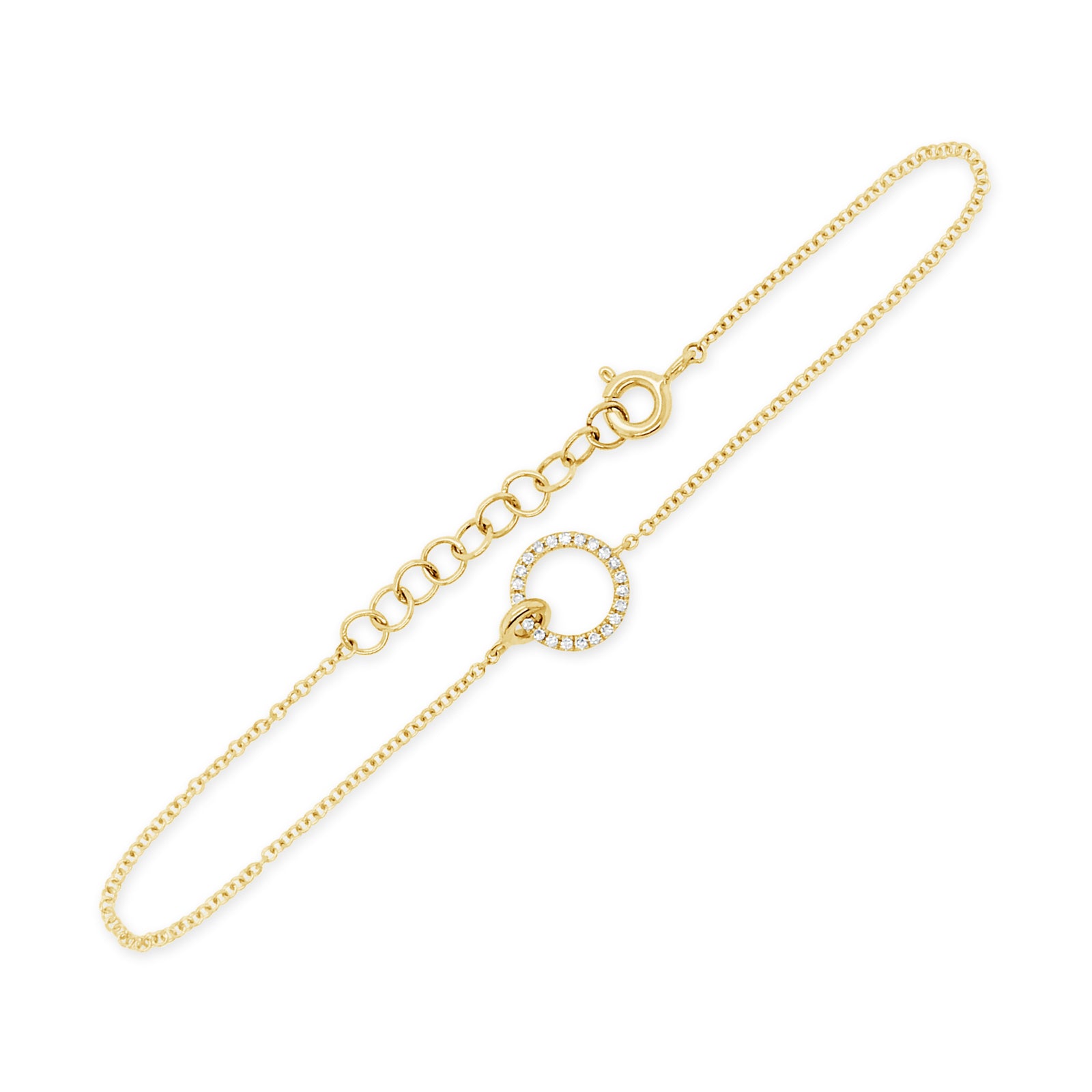 Diamond Open Circle Bracelet -14K gold weighing 1.05 grams -23 round diamonds totaling .06 carats