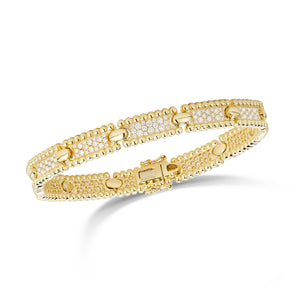 Diamond Bracelet with Beaded Gold Accents  -18K gold weighing 26.52 grams  -216 round pave-set diamonds weighing 1.87 carats