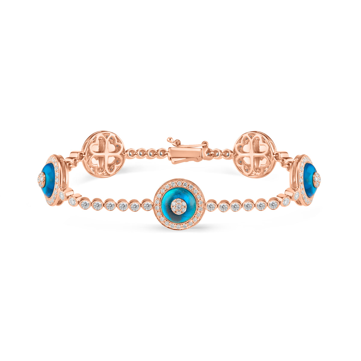 Diamond Bezels Evil Eye Bracelet - 14K rose gold weighing 12.54 grams - 188 round diamonds totaling 2.27 carats