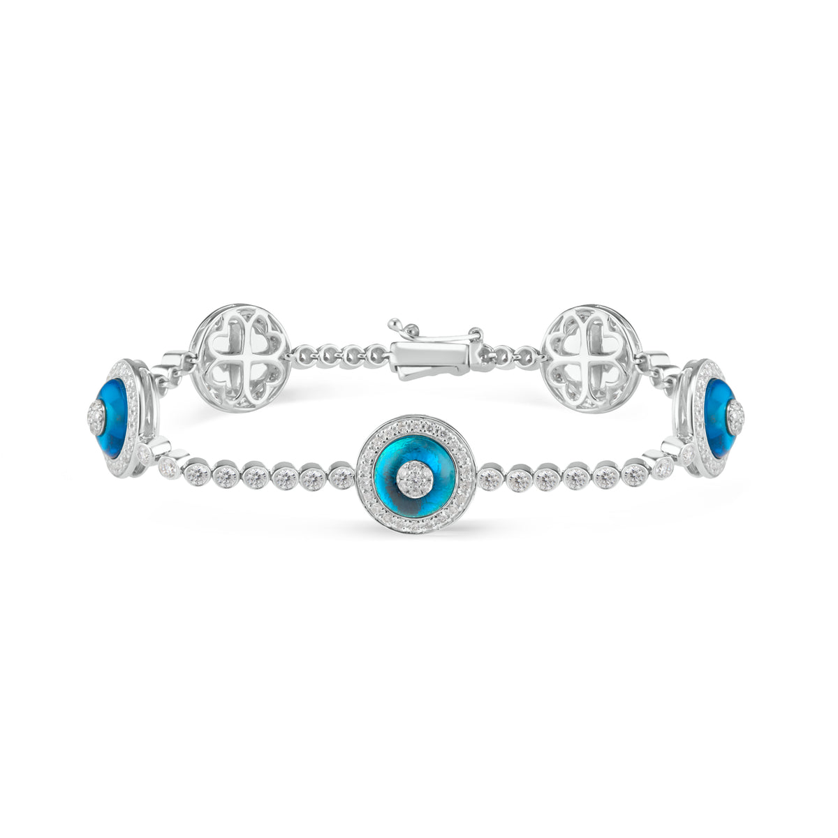 Diamond Bezels Evil Eye Bracelet - 14K white gold weighing 12.54 grams - 188 round diamonds totaling 2.27 carats