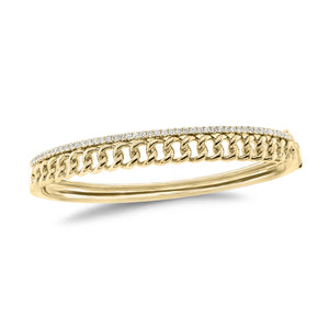 Diamond Two-Tone Curb Chain Bangle Bracelet - 14K yellow gold weighing 20.52 grams - 49 round diamonds totaling 0.48 carats