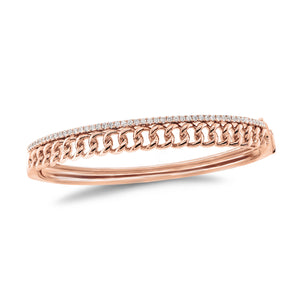 Diamond Two-Tone Curb Chain Bangle Bracelet - 14K rose gold weighing 20.52 grams - 49 round diamonds totaling 0.48 carats