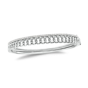 Diamond Two-Tone Curb Chain Bangle Bracelet - 14K white gold weighing 20.52 grams - 49 round diamonds totaling 0.48 carats