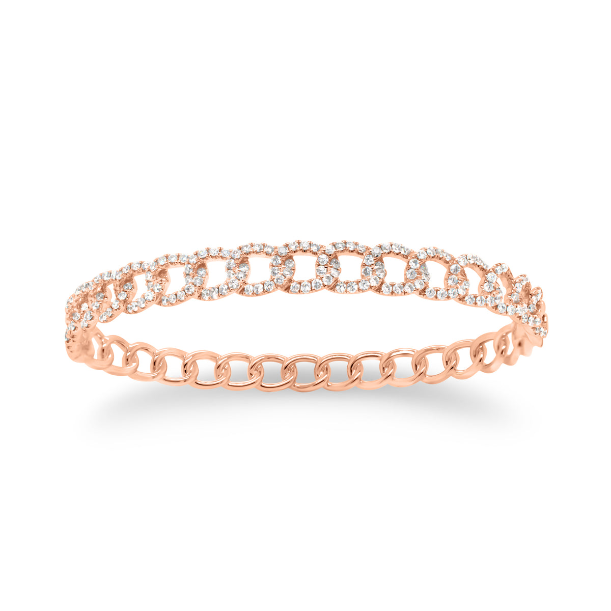 Diamond Chain Bangle Bracelet -14K rose gold weighing 13.47 grams -191 round diamonds totaling 1.44 carats