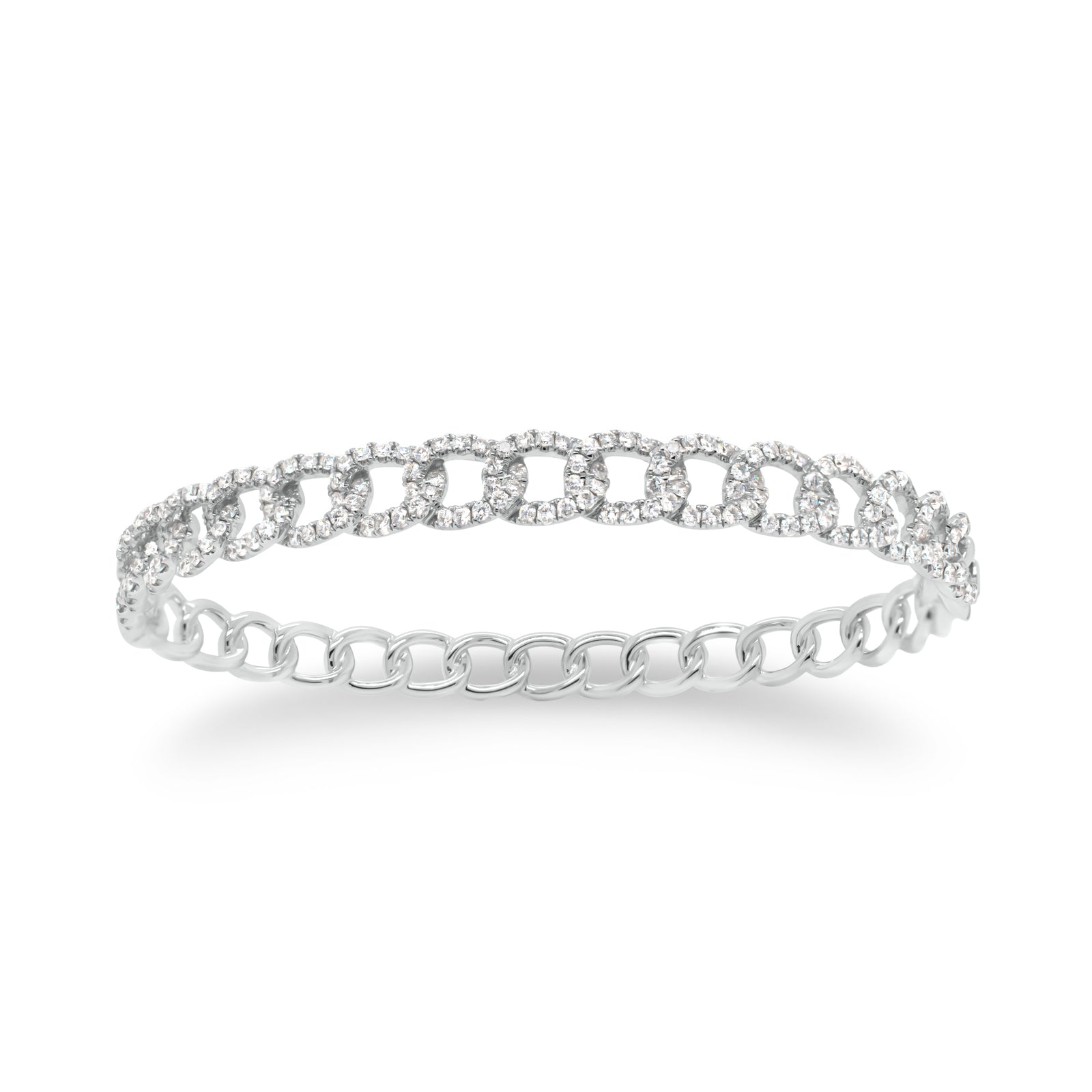 Diamond Chain Bangle Bracelet -14K white gold weighing 13.47 grams -191 round diamonds totaling 1.44 carats