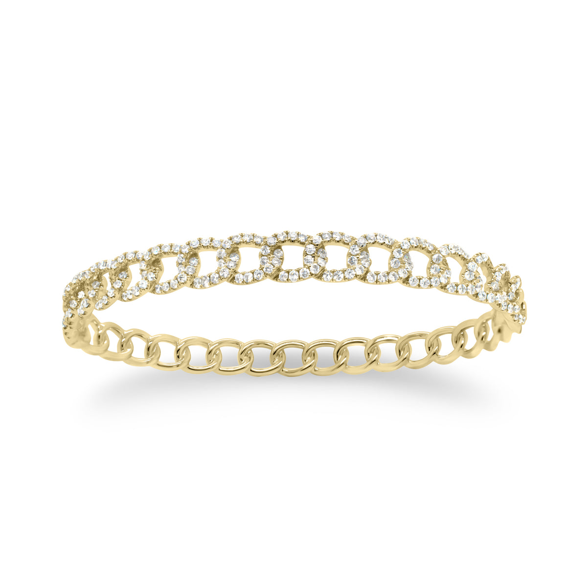 Diamond Chain Bangle Bracelet -14K yellow gold weighing 13.47 grams -191 round diamonds totaling 1.44 carats
