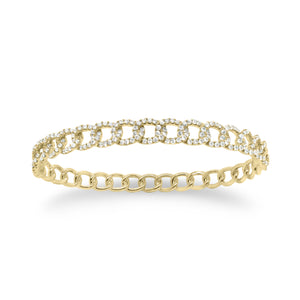 Diamond Chain Bangle Bracelet -14K yellow gold weighing 13.47 grams -191 round diamonds totaling 1.44 carats