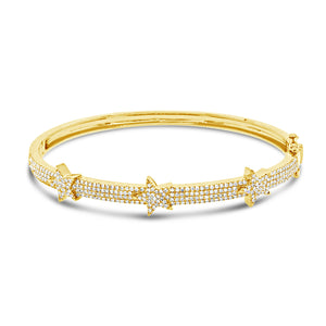 Diamond Tri-Star Bangle Bracelet  -14K gold weighing 13.48 grams  -301 round diamonds totaling 0.75 carats