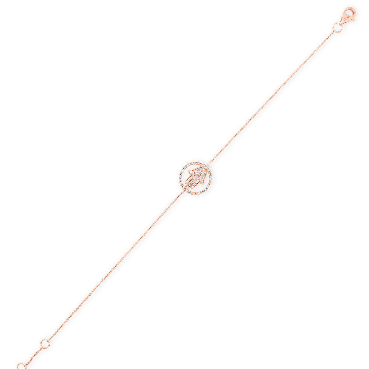 Diamond Hamsa Fashion Bracelet -14K rose gold weighing 1.51 grams -73 round diamonds totaling 0.19 carats