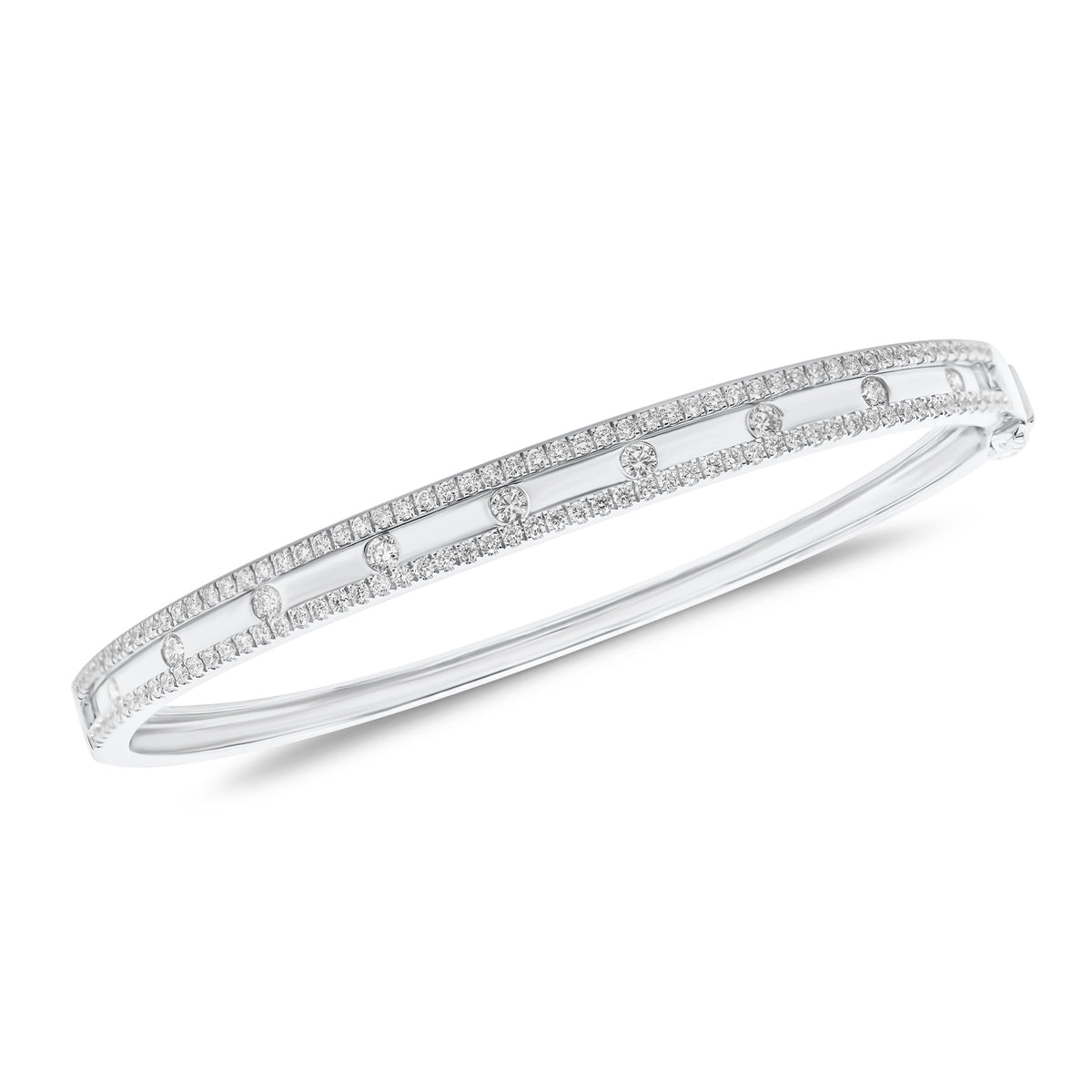 Bezel-Set & Pave Diamond Slim Bangle Bracelet -14K white gold weighing 10.87 grams -9 round bezel set diamonds totaling 0.30 carats -160 round pave set diamonds totaling 0.45 carats