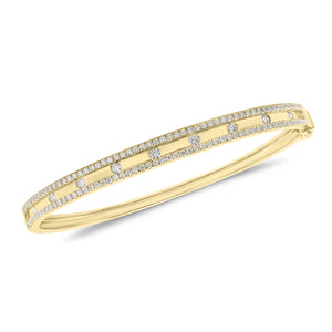 Bezel-Set & Pave Diamond Slim Bangle Bracelet -14K yellow gold weighing 10.87 grams -9 round bezel set diamonds totaling 0.30 carats -160 round pave set diamonds totaling 0.45 carats