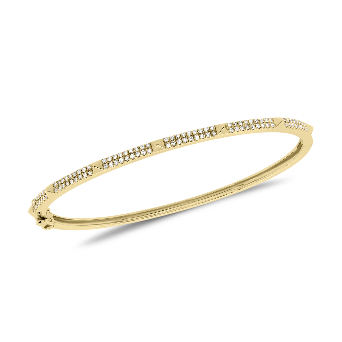 Diamond Thin Pyramid Bangle Bracelet  - 14K gold weighing 7.18 grams  - 108 round diamonds totaling 0.41 carats