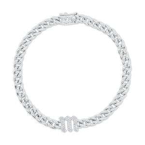 Diamond Gothic Initial Bracelet - 14K white gold weighing 10.80 grams - 58 round diamonds totaling 0.12 carats