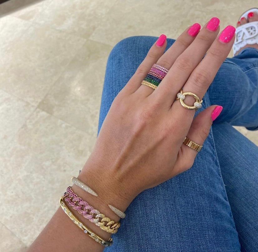 Rainbow Sapphire Curb Chain Bracelet - 14K gold weighing 25.78 grams  - 684 sapphires weighing 8.11 carats