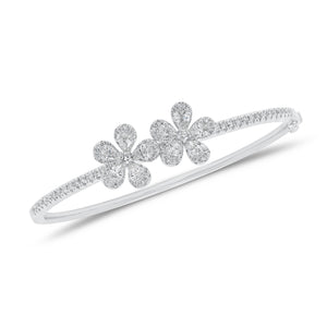 Diamond Double Flower Bangle - 18K gold weighing 16.15 grams  - 10 pear-shaped diamonds weighing 1.07 grams  - 81 round diamonds weighing 0.84 carats