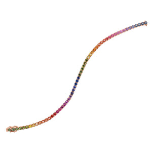 Multicolor Gemstone Tennis Bracelet - 18K gold weighing 8.26 grams  - 56 sapphires weighing 5.98 carats